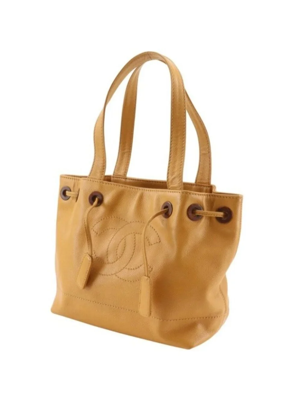 Chanel CC Logo Drawstring Caviar Leather Brown Tote - Picture 2 of 10